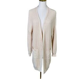 Billabong Long Open Front Knit Pockets Cardigan Sweater US Women’s L